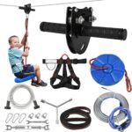 30m Zip Line Kit for Kids Adults.Up to160kg, Updated Rust Proof Removable Design Trolley and Thickened Seat with Zipline Spring Brake and Safety Harness, Quick Tighten Zipline for Backyard Outdoor