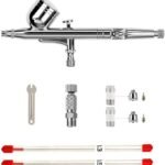 Dual-Action Gravity Feed Airbrush Gun With 0.2/0.3/0.5mm Needles - Spray Gun for Nail Painting With Quick Connector and Nozzle Cap