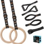 Vulken Wooden Gymnastic Rings with Adjustable Numbered Straps. 1.1'' Olympic Rings for Core Workout, Crossfit, and Bodyweight Training. Home Gym Rings 1600lbs with Workout Handles