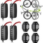 4 Pack Swivel Bike Wall Mount Rack, Bicycle Hangers for Garage, Space Saving Sturdy Rack for Indoor, Adjustable Bike Wall Hanger, Vertical Bicycle MTB Storage Hook Holds Up to 66 lbs - Red