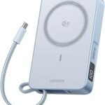 UGREEN 25W Magsafe Power Bank Magflow Qi2 Certified 10000mAh Slim Magnetic Powerbank with Built-in Cable Wireless Portable Charger 30W PD Fast Charging Battery Pack for iPhone 17/16/15/14/13, Blue