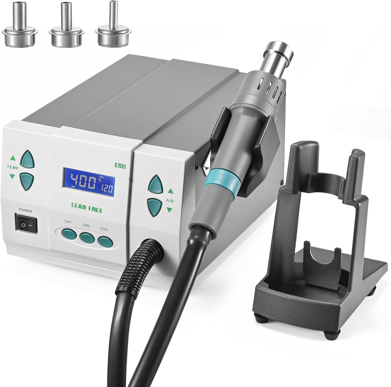 'dcdck 220V 861DW Hot Air Rework Station 1000Watt Heat Gun Soldering Station Brushless DC Vortex Blower for Miro Soldering Rework,Large LCD Screen Display with 3pcs Free Nozzles - Image 1