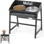 Elevated Dog Bowls for Large Dog, 15“ Tall Raised Food and Water Bowl Set with Stand, Full Metal Spill Proof Design and Stainless Bowls for Indoor & Outdoor Use