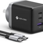 B0DKDXX8D1NOVOO 100W GaN III USB-C Charger with 1m Cable, 3-Port Fast Charging Adapter, PD3.0 & PPS for MacBook, iPad Pro, iPhone 17/16/Pro, Galaxy S24/S23 Ultra, Dell XPS 13