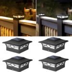 Solar Post Cap Lights Outdoor 4 Pack – Waterproof Solar Powered Deck Fence Post Lights for 4x4 Wood/Vinyl Posts, Solar Outdoor LED Lights with Cool/Warm Lighting for Garden, Patio, Porch, Yard