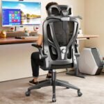 Ergonomic High Back Mesh Office Chair with Lumbar Support, Black | Adjustable Headrest & Flip-up Armrests, Rolling Swivel Task Chair, for Home Office Computer Desk, Breathable Design