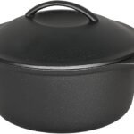 Toque Cast Iron Dutch Oven, Dutch Oven Pot with Lid and Dual Handles, Round Pre-Seasoned Pot for Induction Electric Grill Stovetop BBQ Camping, Cast Iron Skillet Cookware, 6.6 Liters, Black