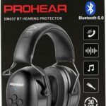 PROHEAR 037 Bluetooth 6.0 Hearing Protection Headphones with Rechargeable 1100mAh Battery, 25dB NRR Safety Noise Reduction Ear Muffs 40H Playtime for Mowing, Workshops, Snowblowing - Black