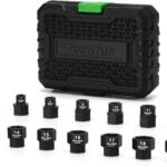 14-Piece 3/8-Inch Drive Metric Low Profile Impact Socket Set, Stubby Socket Set, 6mm-19mm, No Skips Sizes, 6 Point, Cr-Mo, Shorter Socket for Tight Areas