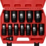 CASOMAN 3/4" Drive Deep Impact Socket Set, 13Piece Jumbo Socket Assortment, Metric(17mm to 41mm), 6-Point, Include 1/2" F to 3/4" M Adapter, CR-MO Steel