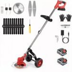 Cordless Grass Trimmer Electric Whipper Snipper,3-in-1 Brush Cutter Weed Cutter Lawn Trimmer, Weed Wacker with Wheels Adjustable Lightweight for Lawn, Garden (Sliver)