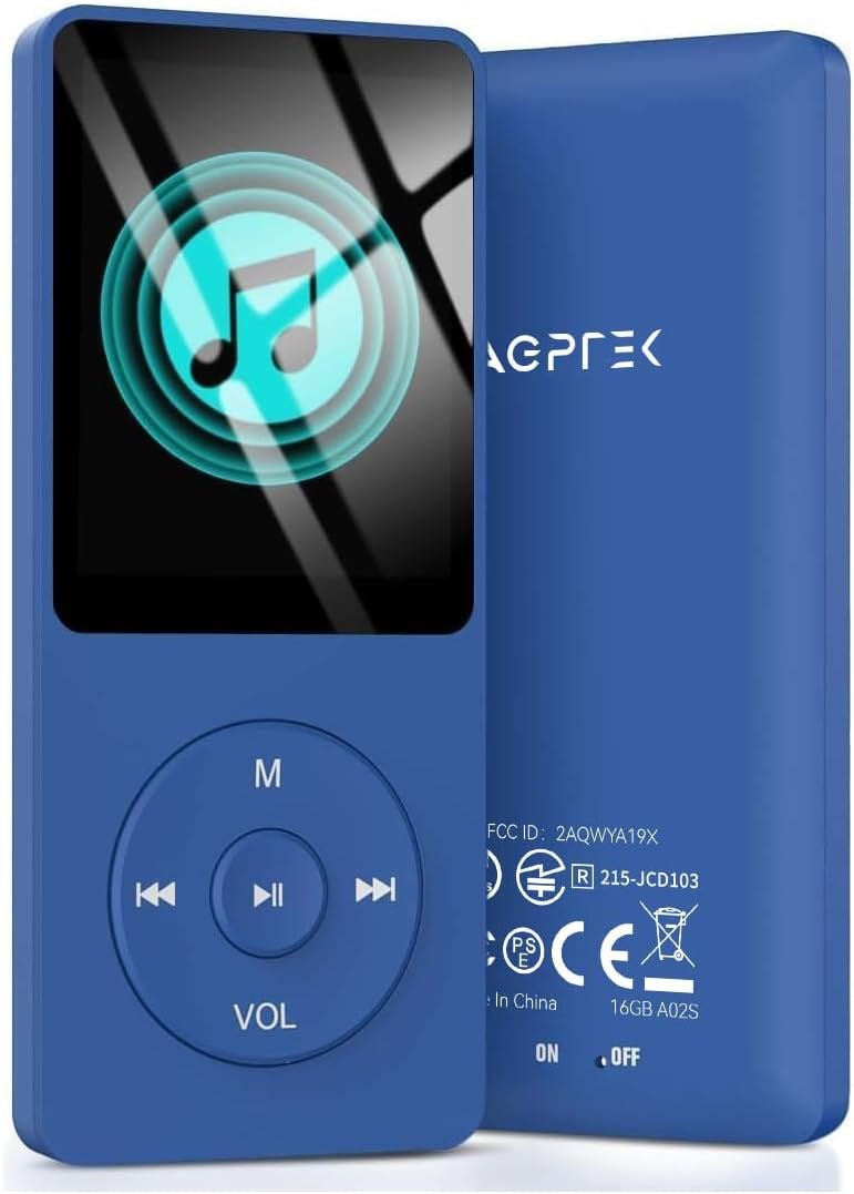 huuh AGPTEK A02S 16GB MP3 Player, 70 Hours Playback Lossless Sound Music Player, Supports up to 128GB, Deep Blue - Image 1