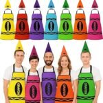 7 Pack Crayon Costume Halloween Book Week Costumes Adult Waterproof Funny Apron Cosplay with Hat for Family Teacher (7, Crayon Costume, Adult)