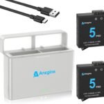 Anegine DJI Osmo Action 6 5Pro 4 3 Battery 2100mAh and Dual Charging USB LED Charger Kit for DJI OSMO 360, DJIOsmoAction6, DJIOsmoAction5Pro, DJIOsmoAction4, DJIOsmoAction3 (2-Pack)
