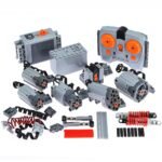 ASTEM 36Pcs Power Function Set Compatible with Technic-Parts. Include IR Speed Remote Control, IR Receiver, Battery Box, Motor, Power Function Light, Extension Wire, Servo Motor, Shock Absorber