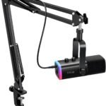 FIFINE XLR/USB Gaming Microphone Set, Dynamic PC Mic for Streaming Podcasting, Computer RGB Mic Kit with Boom Arm Stand, Mute Button, Headphones Jack, for Recording Vocal Voice-Over-AmpliGame AM8T