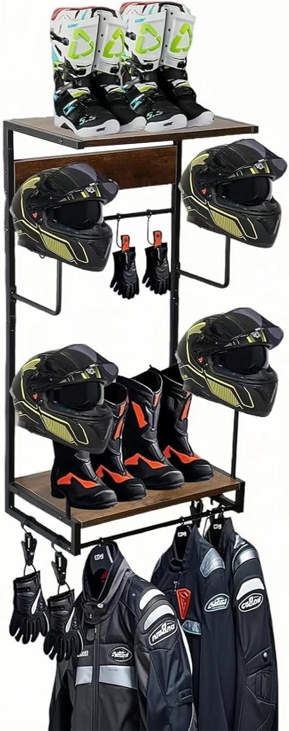 m,sxs Motorcycle Helmet Wall Mount with Rack, 4 Glove Clips & 10 Hooks, Rustic Storage for Helmets, Jackets, and Accessories Search by: Search on ebay Search on Walmart Search on Aliexpress ASIN : B0DJSF4V9DSubmit #2,824 in automotive # Product information/details - Image 1