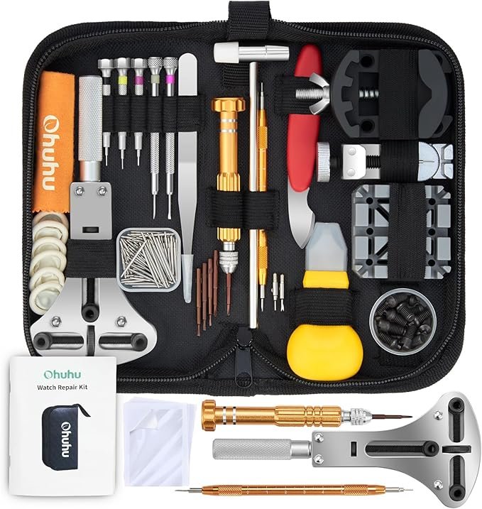 oidcuhxhcuhdcujhc Watch Repair Kit, Ohuhu 192 PCS Watch Battery Replacement Tool Kit, Watch Link Removal Tool, Watch Back Remover Tool, Watch Tool Kit, Professional Watch Repair Tools with Carrying Bag, User Manual - Image 1