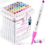 Ohuhu Alcohol Markers: 48-Colour Double Tipped Brush & Chisel Alcohol Markers for Adults Colouring Illustration, Alcohol-based Art Marker Set with Unique Designed Grip, Great Value Pack for Beginners