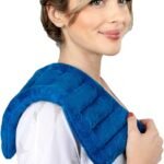 Purple Moon Collection - Microwavable Wheat Bag for Neck & Shoulders - 40x15 cm, Blue - Flaxseed Heat Pack - Weighted Hot & Cold Therapy Compress Wrap for Pain Relief, Menstrual Cramps, Sore Muscles