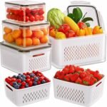 5 Pack Fruit Storage Containers for Fridge with Removable Colanders - Food Storage Containers with Lids, BPA-Free Produce Containers Keep Fruits, Vegetables, Berry, Meat Fresh Longer