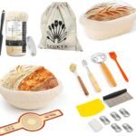 Complete Sourdough Starter Kit,Banneton Bread Proofing Basket Set,Sourdough Baking Kit with 9'' Round and 10'' Oval Sourdough Bread Baskets, Sourdough Starter Jar,Sourdough banneton Basket Gift Set