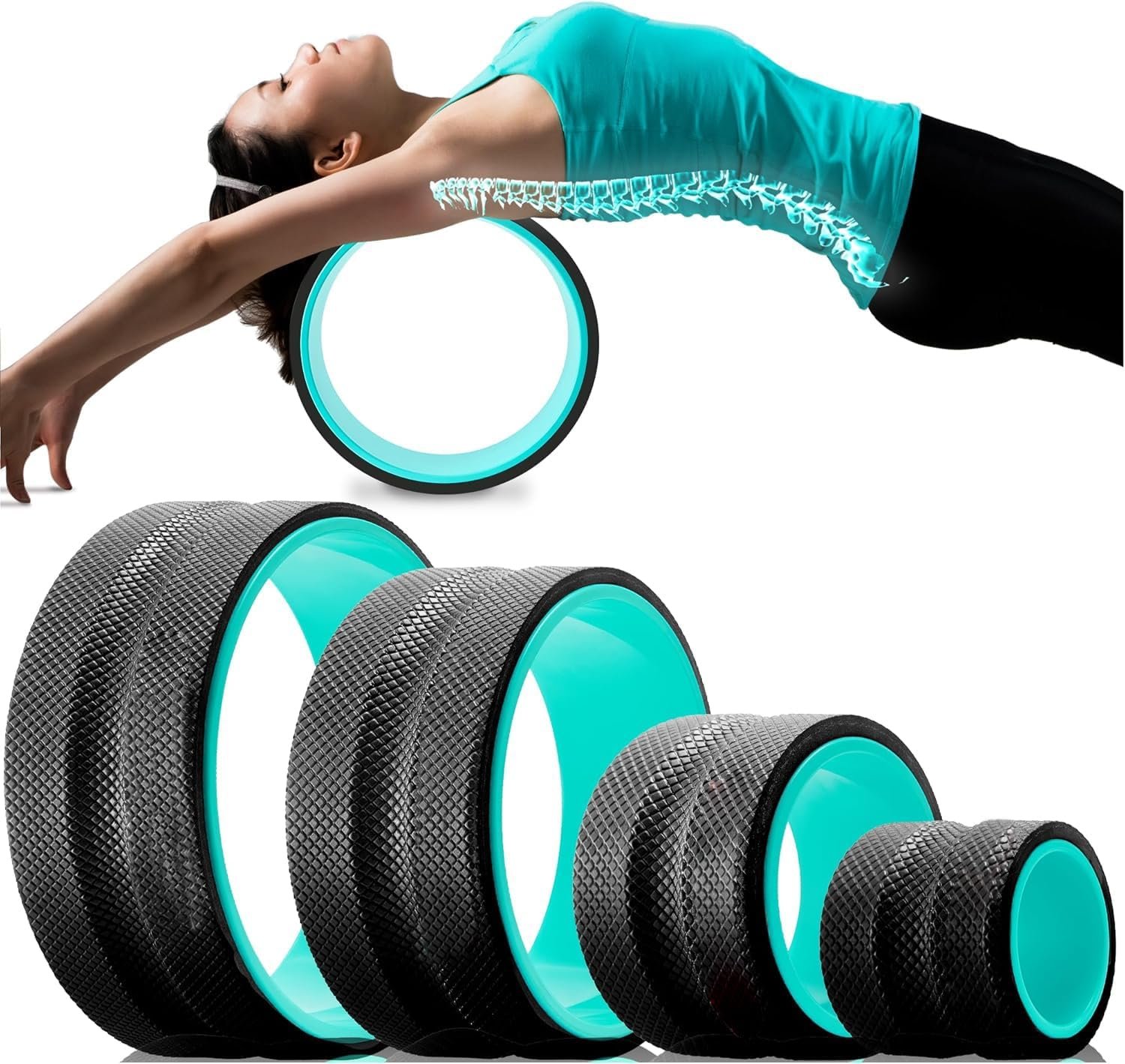 tg9 APEXORIGIN 3Pcs Wheel Foam Roller, 260KG Capacity High-Density Yoga Wheel for Physical Therapy, Stretching and Exercise, Targeted Back, Neck Pain Relief and Muscle Massage (4Pcs-Blue) - Image 1