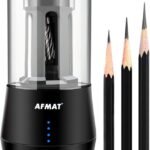 AFMAT Long Point Electric Pencil Sharpener for Artist, Rechargeable Artist Pencil Sharpener for φ6-8.5mm Charcoal/Drawing/Sketching/Colored Pencils, 3 Point Options, Auto Stop, 8-25mm Super Long Tip
