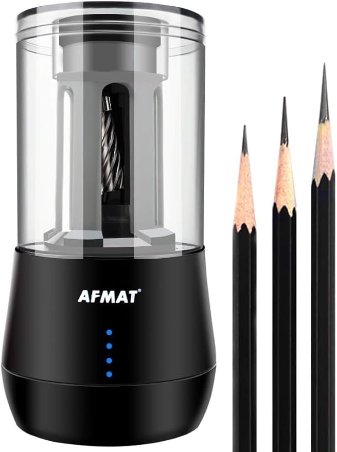 51Qfp1x6lbL._AC_SY879_ AFMAT Long Point Electric Pencil Sharpener for Artist, Rechargeable Artist Pencil Sharpener for φ6-8.5mm Charcoal/Drawing/Sketching/Colored Pencils, 3 Point Options, Auto Stop, 8-25mm Super Long Tip - Image 1