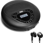 August SE10 Portable CD with Speaker Rechargeable Aux Out & MP3 Player for Home & Car, for Lessons, Disc & Micro SD, Equalizer, Anti-Shock, Small & Thin, Battery, Adult or Kids - Black