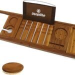 Utoplike Teak Bathtub Caddy Tray Bath Tray for Tub, Unique Bathtub Organizer with Book Tablet Wine Glass Cup Towel Holder, Adjustable, for Your Loved