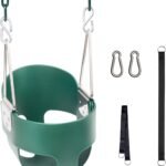 KINSPORY Toddler Swing, Full Bucket Baby Swing Seat & Iron Chains - Green | Baby swing outdoor, high back bucket eva seat, 150cm heavy-duty vinyl coated chains, indoor, backyard, playground, swing set