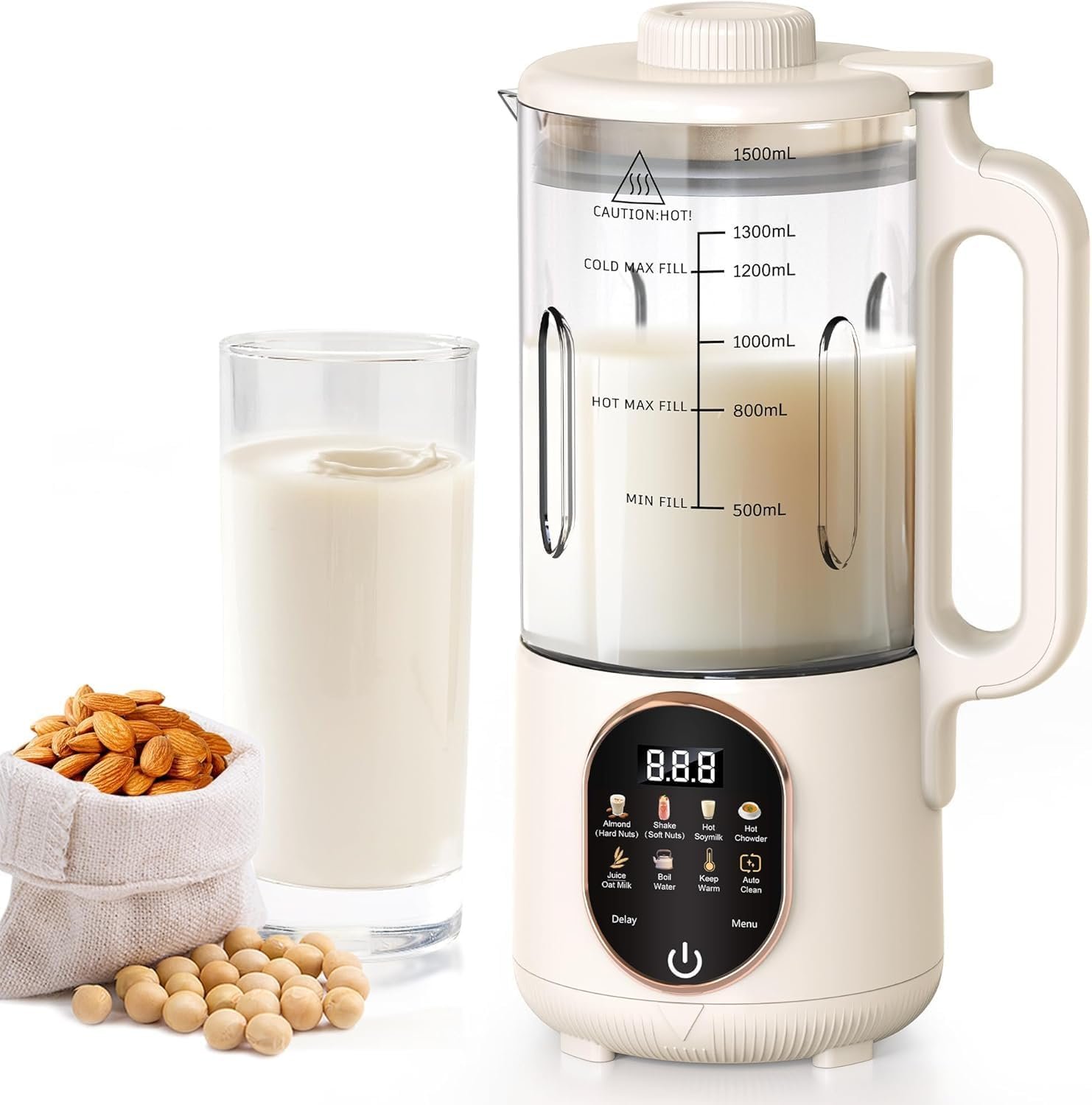 61Ec5hFgNFL._AC_SL1500_ 1500ml Automatic Nut Milk Maker 20 Blades for Almond Oat Soy 10 in 1 Milk Plant Based Milks Chowder Juice with Delay Start Boil Water Keep Warm Auto Clean - Image 1