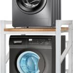 Washing Machine Storage Rack Height Adjustable Washer Dryer Stacking Rack with Adjustable Shelves 1.2mm Wall Thickness Load Capacity 350kg for Bathrooms Laundry Rooms Balconies (white)