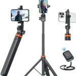 EUCOS 62" Phone Tripod, Tripod for iPhone & Selfie Stick Tripod with Remote, Extendable Cell Phone Stand & Travel Tripod, Solidest Tripod for Phone Compatible with iPhone/Android