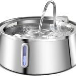 4L/132oz Automatic Cat Water Fountain, 304 Stainless Steel Pet Water Dispenser, 3-Stage Filtration, Ultra-Quiet Pump, LED Water Level Window, BPA-Free for Multiple Cats & Small Dogs