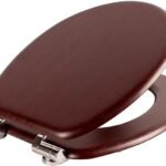 Harbour Housewares Soft Close Toilet Seat - Mahogany - Pack of 1 - Oval-Shaped Wooden Toilet Seat Antibacterial Loo Lid with Universal Chrome Hinges, Fixings & Fittings, Modern Bathroom Decor