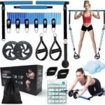 Pilates Bar Kit with 180LBS Resistance Bands(20,30,40 LB),21PCS Pilates Equipment Exercise Bar with Ab Roller, Portable Home Gym Fitness Pilates Bar for Women & Men