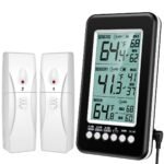 (Upgraded Version) AMIR Refrigerator Thermometer, Wireless Digital Freezer Thermometer with 2 Sensors, Indoor Outdoor Thermometer with Audible Alarm Temperature Gauge for Freezer Kitchen Home