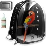 Pet Bags Bird Carrier Parrot Travel Backpack Transparent Space Capsule Carrying Backpack Travel Bag Breathable Bird Transport Bag with Anti-Lost Hook and Non-Slip Pad，Stainless Steel Tray