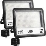 LED Flood Lights Outdoor, 2 Pack 150W 15000LM Bright Floodlight Outside Work Light with Plug, IP66 Waterproof 6500K Outdoor LED Flood Light for Garage, Yard, Lawn, Garden