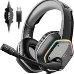 EKSA E1000 Gaming Headset for PC, PS4, PS5, USB Wired Headphones with Microphone Noise Cancelling, 7.1 Surround Sound, RGB Light Over Ear Headset for Computer, Laptop Grey