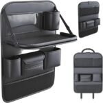 Car Backseat Organizer with Foldable Table Tray, Premium Pu Leather Back Seat Organizer with Tray, Multi-Functional Storage Design, Suitable for Most Vehicle Models, Car Interior Accessories (Black)