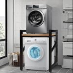 Washing Machine Storage Rack Height Adjustable Washer Dryer Stacking Rack with Adjustable Shelves 1.2mm Wall Thickness Load Capacity 350kg for Bathrooms Laundry Rooms Balconies (black02)