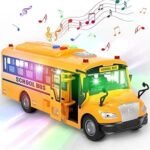 Yellow School Bus Toys for Toddlers with 4 Different Flashing Lights & Sound, Back and Side Doors Open Friction-Powered Wheels Light Up Toy Buses Birthday Gift 3 4 Year Old and Up Girl Boy Toys