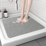 Non-Slip Shower Mat - Comfort Bath Tub Mats with Drain - PVC Loofah Bathroom Floor Mat for Wet Areas - Easy to Clean-Quick Drying (Grey, 80 x 80cm)
