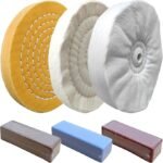 6 Inch Buffing Wheel Kit For Bench Grinder, For Polishing Soft Metals and Jewelry, Kit Includes 3PC 6 Inch Buffing Wheels with 1/2" Arbor Hole and 3PC 100g Bar Polishing compound, Pack of 6