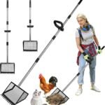 Foandbevi Chicken Poop Scooper and Rake with Ergonomic Handle, Large Heavy-Duty Coop Scoop with Adjustable Stainless Steel Pole, Sand Sifting Shovel for Goat Stall/Stable/Poultry Waste Cleaning Tool
