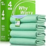 WhyWorry Washable Bed Pads for Adult Incontinence, 86x91cm, Green, 4 Pack | Waterproof Mattress Protector for Bed Wetting, Heavy Absorbent Reusable Underpads for Elderly & Kids, Washable Pee Pads