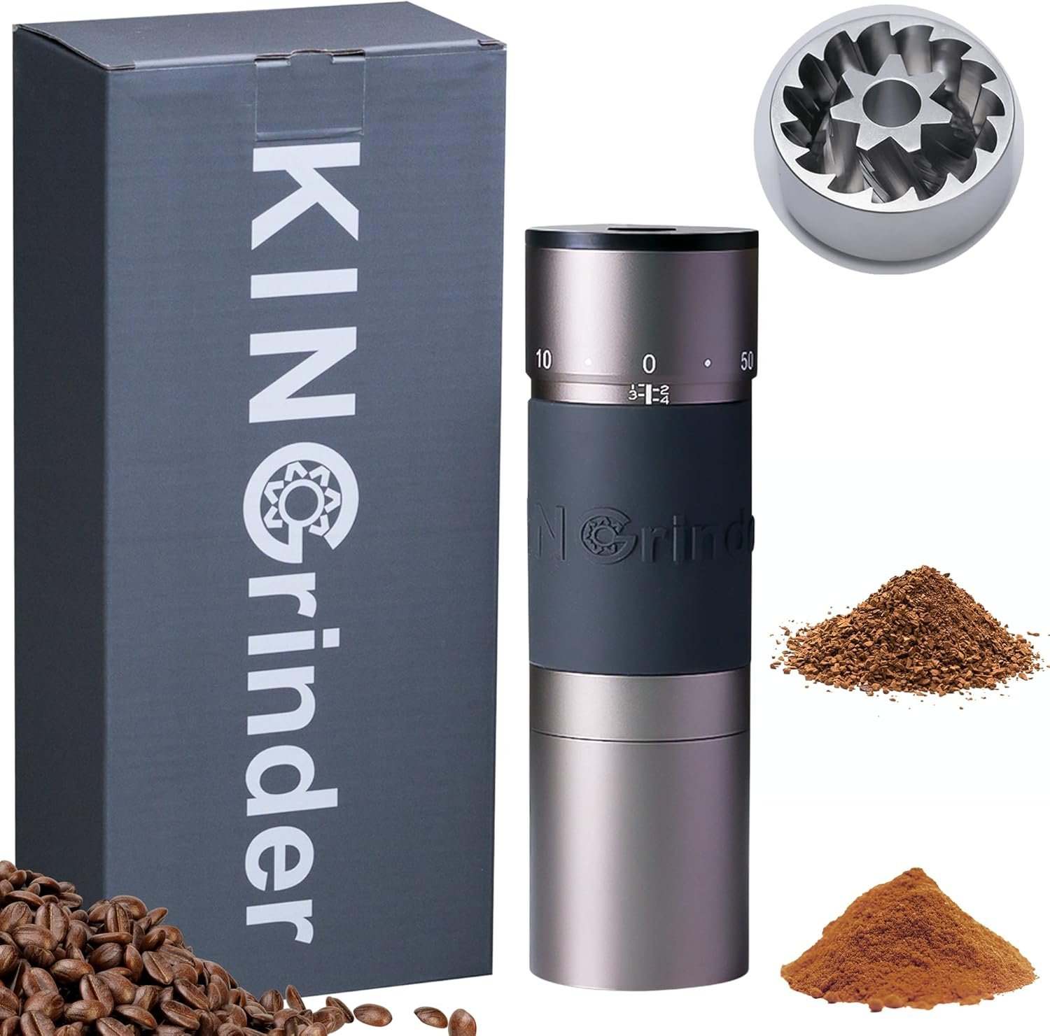 71eOqsBey4L._AC_SL1500_ 【Gray】 KINGrinder K6 Manual Coffee Grinder Bent Handle Stainless Burr | Supports grind settings for various brewing methods such as pour-over and espresso - Image 1